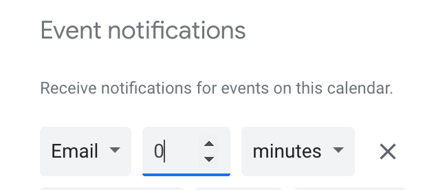 Google Calendar event notification configuration